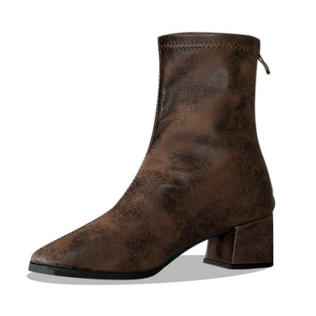 

Ediodpoh Women s Winter Leather Solid Color Mid Heel Back Zipper Mid Calf Boots Casual Comfort Boots With Temperament Boots for Women Brown 8.5