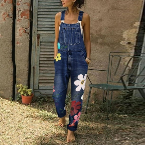 Womens floral denim overalls 2025