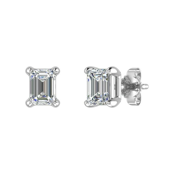 3/4 Carat 4-Prong Set Emerald Shape Diamond Stud Earrings in 14K White Gold