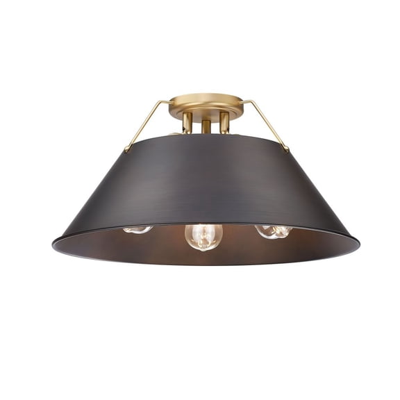3306-3FM BCB-RBZ-Golden Lighting-Orwell - 3 Light Flush Mount-9.25 Inches Tall and 18.75 Inches Wide-Brushed Champagne Bronze Finish-Rubbed Bronze