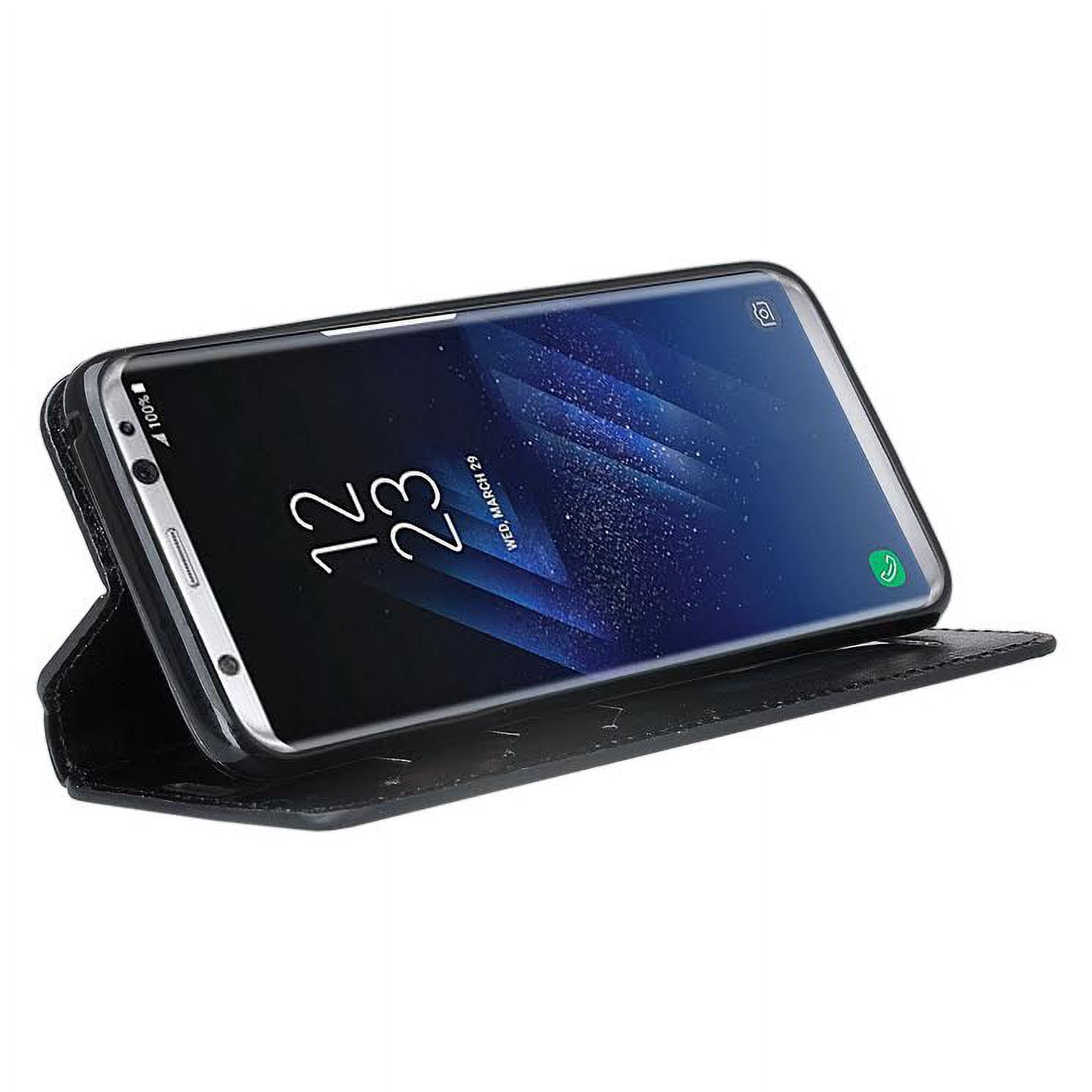 Vegan Leather Wallet Stand Case with Dedicated Card Slots for Samsung Galaxy S8 Plus