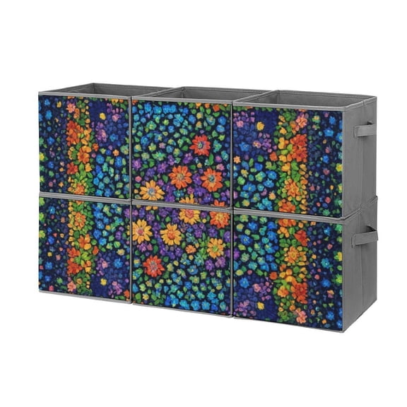 Set of 6 Collapsible Oxford Fabric Storage Cubes with Handles, Foldable Closet Organizer Bins for Clothes, Toys, Shelves, Home & Kitchen Joyful Mandala Garden