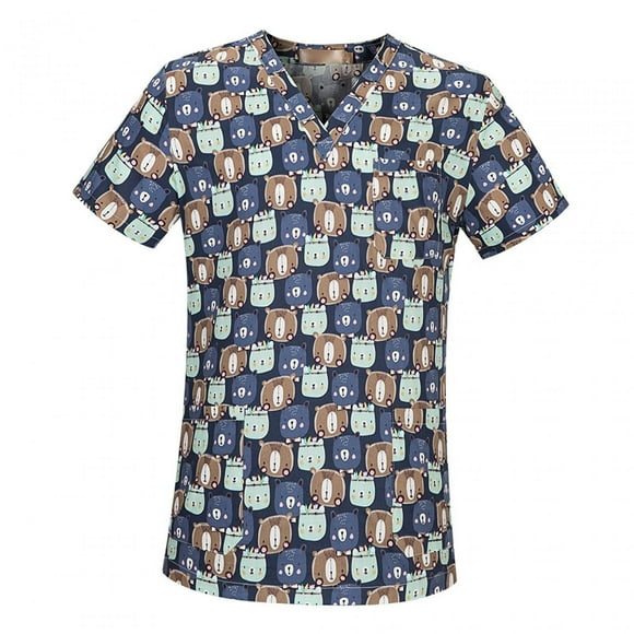 Uniforme de trabajo de enfermera, Top exfoliante con cuello en V, profesional para mujer, ligero Patrón de oso