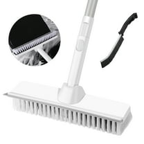 Floor Scrubbing Brush, 2-in-1 Floor Scrub Brush with Long Handle, Stiff Bristle Brush with Squeegee for Bathroom Shower Indoor Cleaning, Deck Scrubber for Garage,Kitchen,Tile and Wall