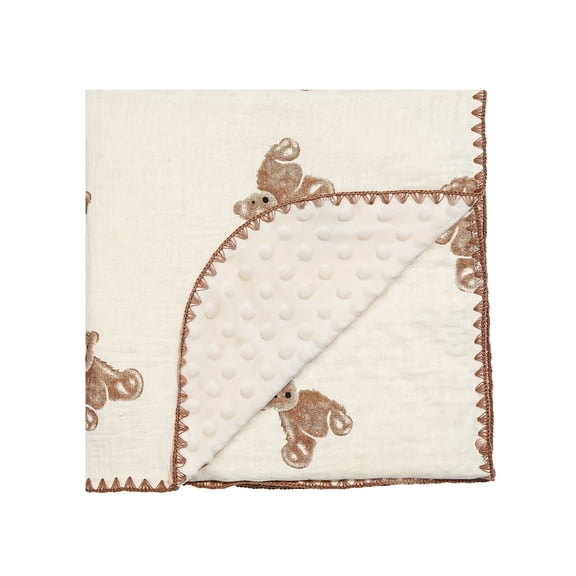 Baby Blanket Double Layer Cotton 40 x 40 Soft Receiving Blanket with Pattern Machine Washable Brown Bear