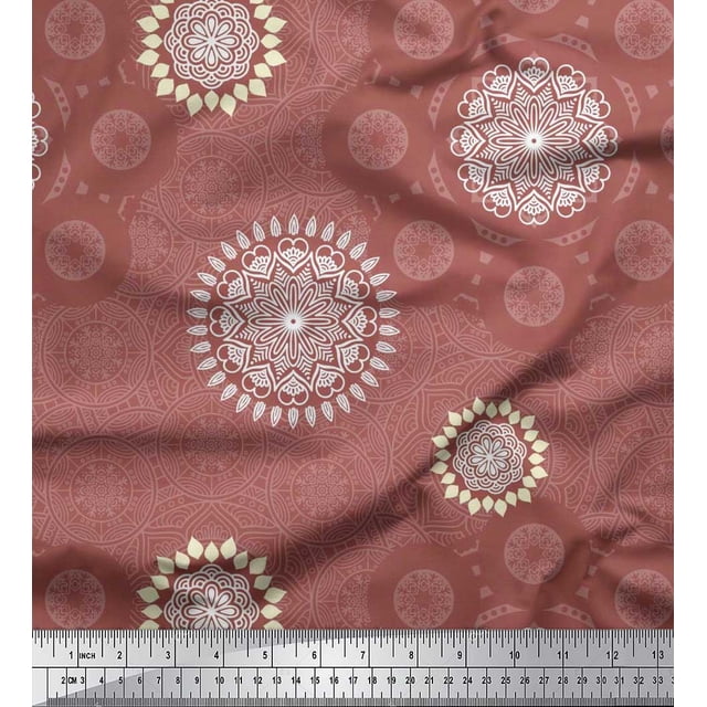 Soimoi Polyester Crepe Fabric Mandala Ethnic Printed Fabric 1 Yard 42 Inch Wide