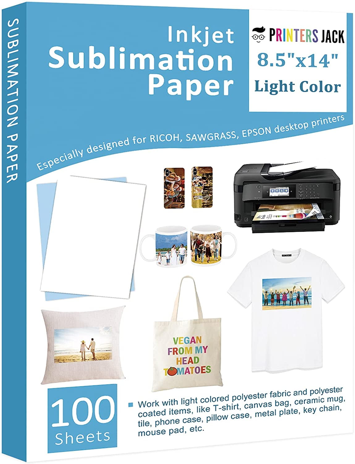 100 Sheets Sublimation Ink Transfer Paper 8.5x14 Epson All Inkjet Printers 