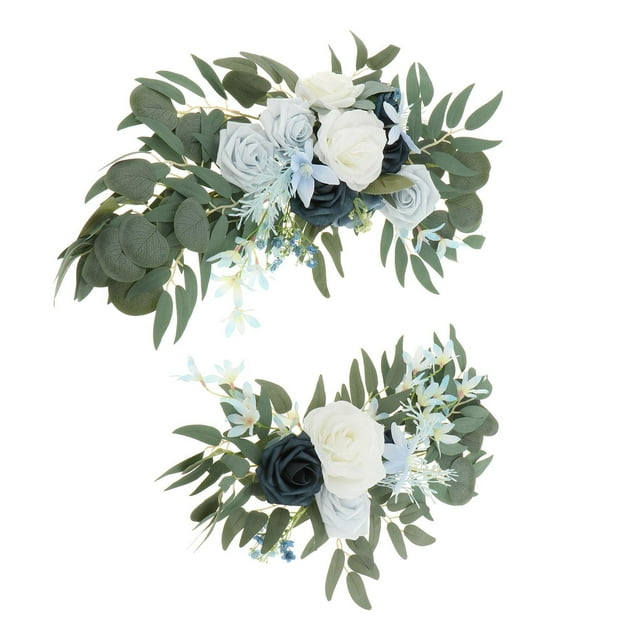 2 Rustic Wedding Arch Lively Leaves with Ties And Clips Art Swag for Wedding Reception Tabletop Ceremony Window , blue Option 4 H