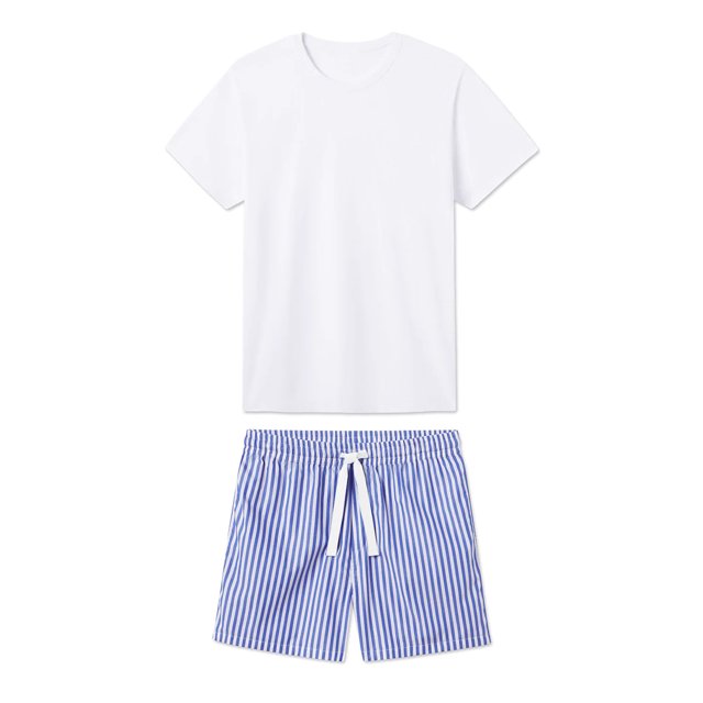 TheFound Men's Casual Outfit, Fitted Round Neck Short Sleeve T-Shirt Striped Drawstring Shorts 2 Piece Set for Summer