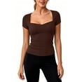 thumbnail image 6 of TEAJOPSUU Womens Summer Tops Sweetheart Neck Short Sleeve Activewear T Shirts Form Fitting Shapewear Tees Coffee, 6 of 7
