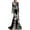 Black, variant on HaCpiu Women's Skeleton Print Velvet Maxi Dress, Long Sleeve Halloween Gown with 3D Floral Applique, Gothic Evening Dress & Fancy Cosplay Costume