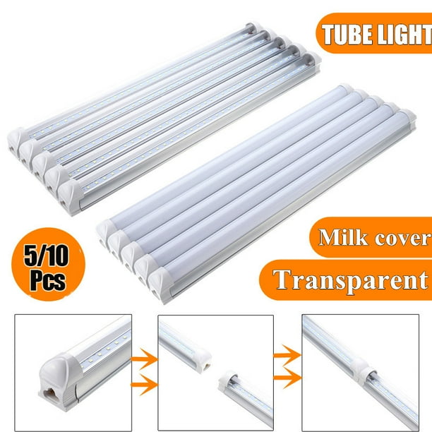 5 10pcs T8 Led Light 19 7inch 12w 6500k Cool White Clear Milk Cover Linkable Integrated For Garage Warehouse Commercial Fixture Com T8 Led Light 19 7inch 12w 6500k, Commercial Fluorescent Light Fixtures Parts List