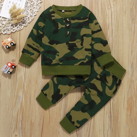 

Baby Boys Girls Camouflage Winter Clothes Tops+Pants Outfits Set