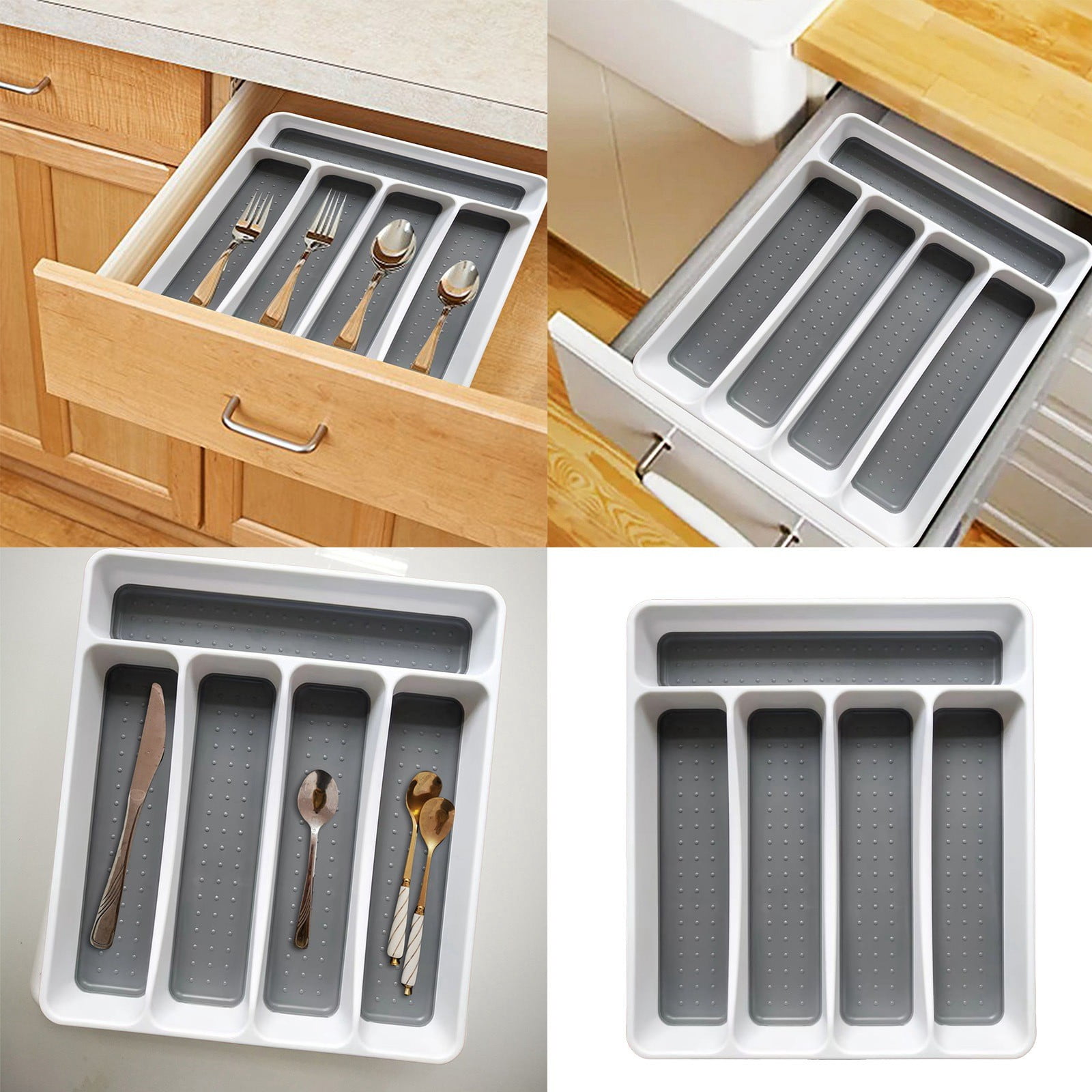 5-Compartment Cutlery Drawer Organizer Tray - Plastic Utensil Storage Solution for Spoons, Forks and Kitchen Tools - Grey