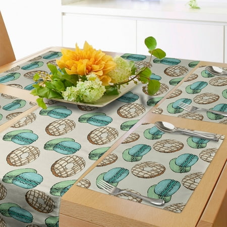 

Dessert Table Runner & Placemats Graphic Image of Donuts and Macaroons Creamy Delicious Pastry Items Set for Dining Table Decor Placemat 4 pcs + Runner 12 x72 Grey Yellow Multicolor by Ambesonne