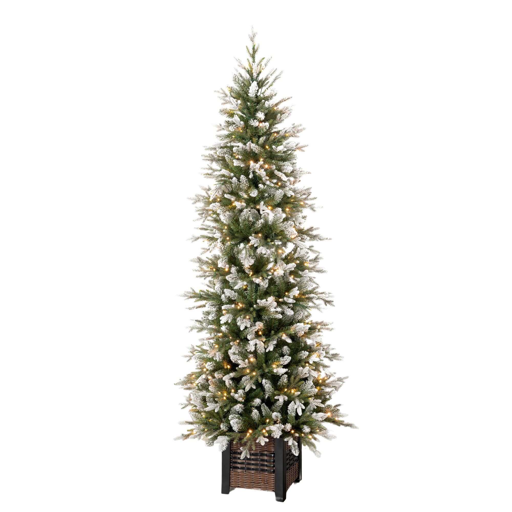 7' Sullivans Potted Lit Snowy Pine Tree, Green