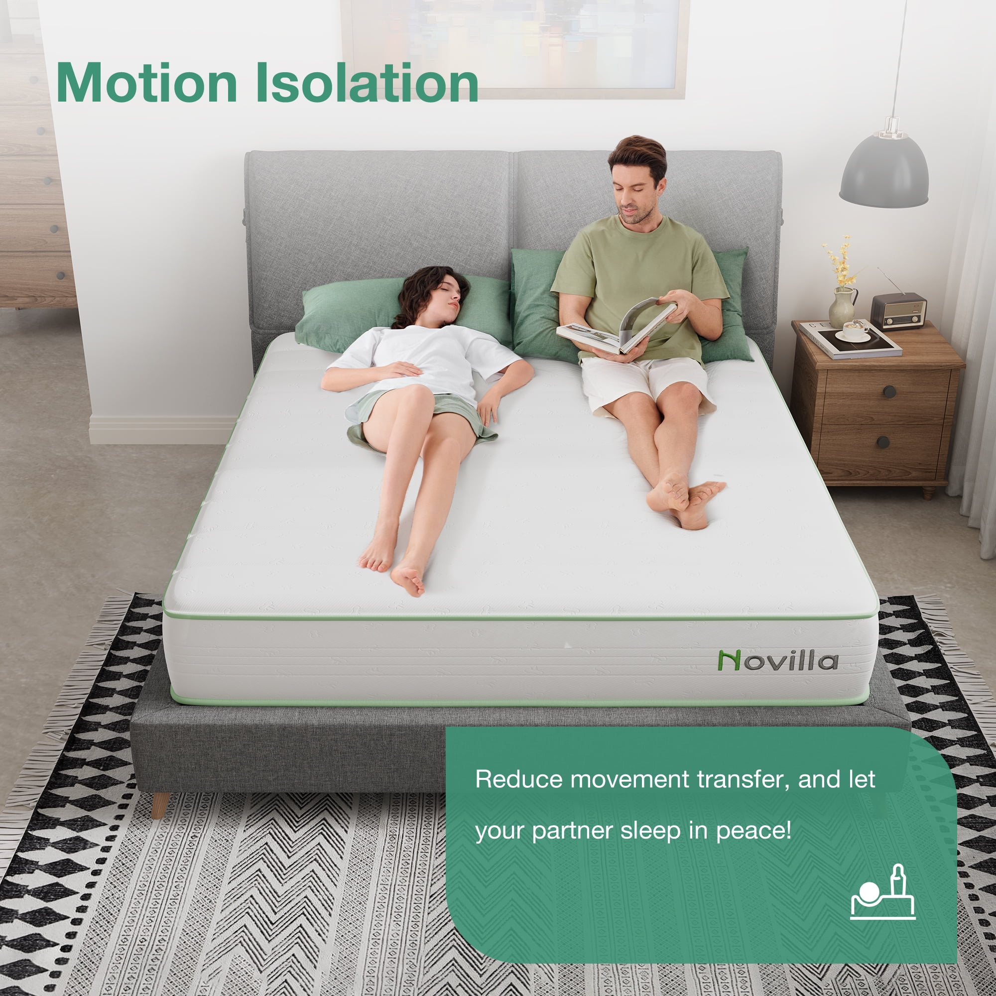 Novilla Snowfall 8 inch Queen Size Mattress in a Box, Hybrid Medium Support Mattresses, Pocket Spring and CertiPUR-US, Pressure Relief & Motion Isolation