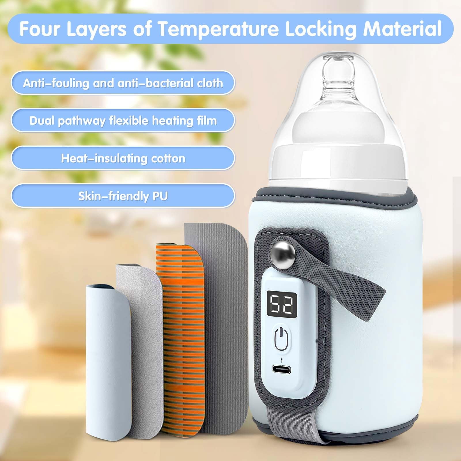 Portable Bottle Warmer, Baby Milk Warmer for All Bottles, Rapid Heating Accurate Temperature Control with LED Display, USB Warmer Bottle Suitable for Home and Outing, Orange