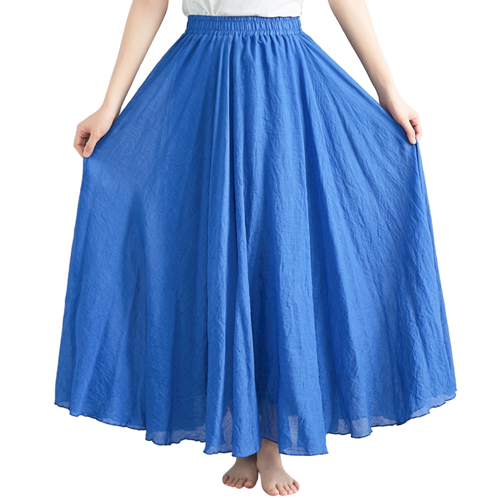 Boho Skirts For Women Short Solid Color Half Elastic Waist A Line Long