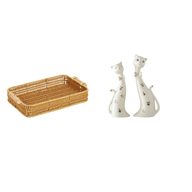 Cestas de almacenamiento,Cestas de almacenamiento de cocina tejidas con asas hechas a mano,Figura de gato,Esculturas de pareja de gatos Figura de gato decorativa,Esculturas divertidas de pareja