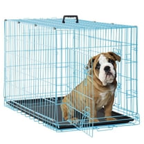 CL.HPAHKL 30 Inch Small Dog Cages for Inside, Portable Foldable Metal Crates for Dogs with Double Door & Removable Tray Small Wire Dog Kennel with Divider for Small Puppy, Cat Indoor Outdoor, Blue