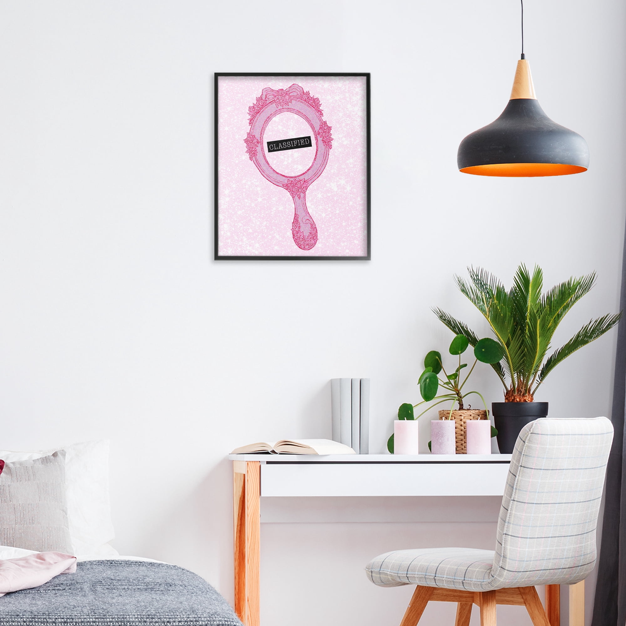Stupell Industries Classified Ornate Pink Mirror Black Framed Giclee Art, design by Ziwei Li
