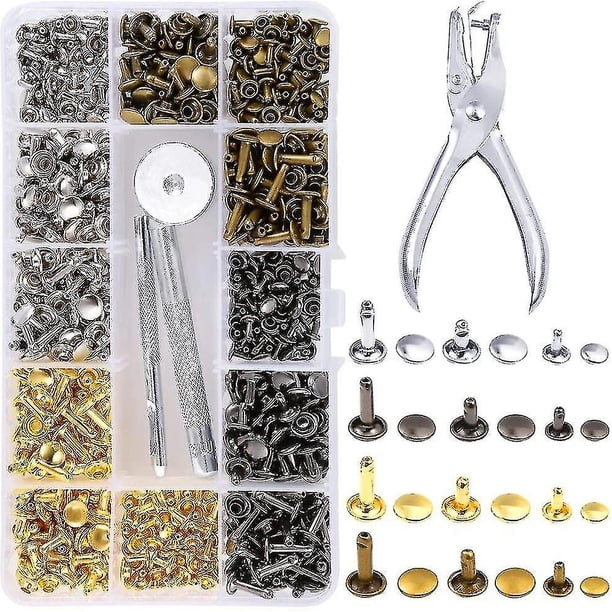 360 Leather Rivet Set Double Cap Rivet Tubular Metal Studs 3 Sizes With Punch Pliers 3 Pieces And Setting Tool Kit For Leather Craft Decorating Repair