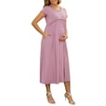 thumbnail image 4 of INSPIRE CHIC Women's Maternity Dress Maxi Short Sleeves Ruffled Pleating Pregnancy Dresses for Photoshoot Flowy Casual 2026 Summer L Pink, 4 of 6