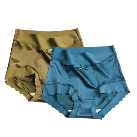 HCURIBAD Panties for Women 2 PCS Women s High Waisted Satin No Trace Panties Stretchy Plus Size Triangle Panties  Underwear Women Pack  Seamless Underwear  No Show Underwear Green M