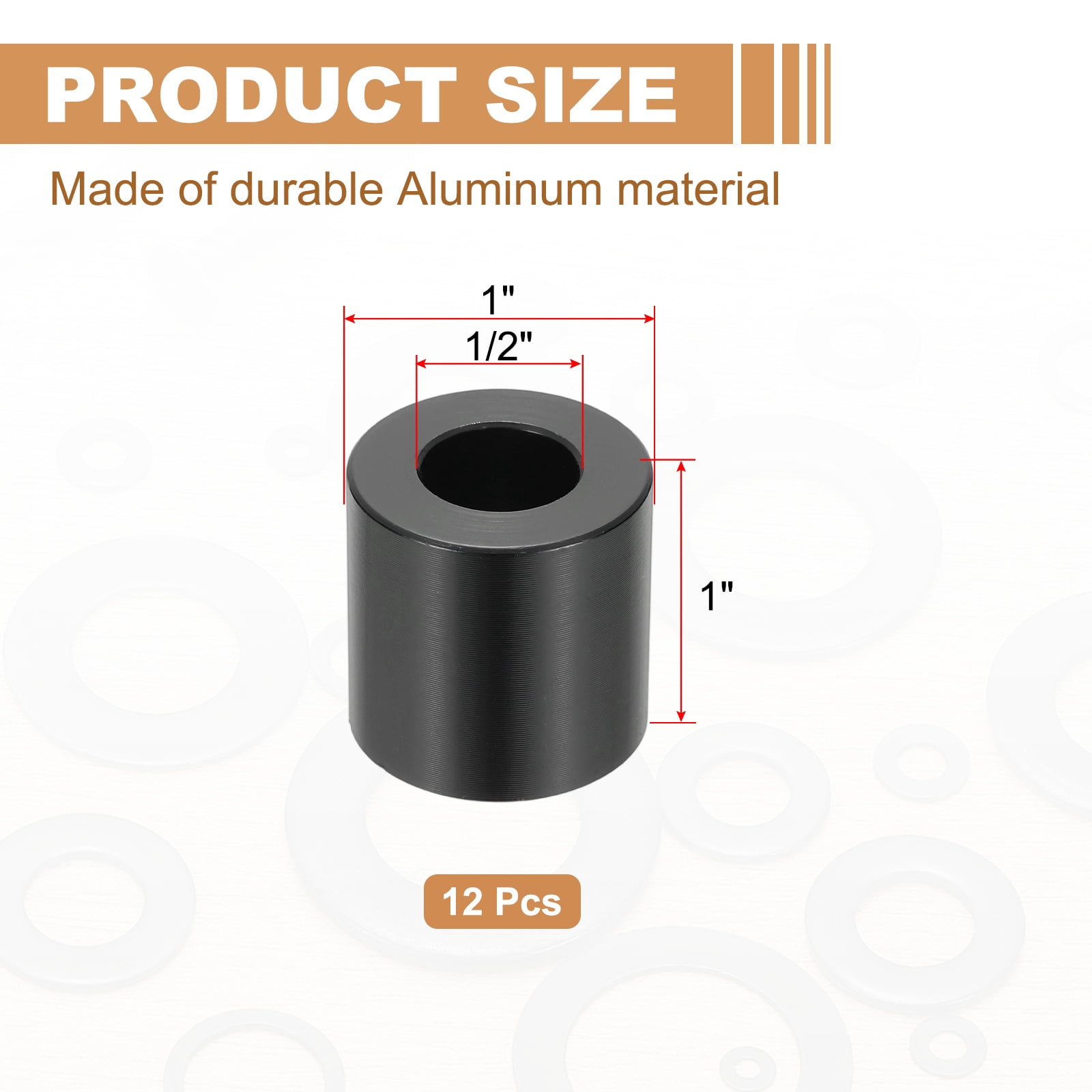 12PCS Aluminum Spacers, 1/2 x 1 Metal Spacers Aluminum 1 L Spacer Screw Standoff Round Unthreaded Standoff Bushing for 5/16inch Screw Bolts, Black