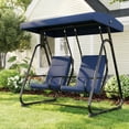 thumbnail image 4 of 2 Person Porch Swing Chair, Heavy Duty Outdoor Patio Swing Glider with Adjustable Canopy & Removable Cushions, Independent Swing Chairs for Garden, Balcony, Poolside, Backyard, Dark Blue, 4 of 9