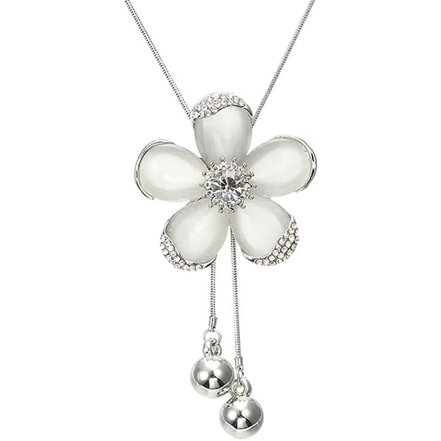 Collar de cristal de creación en forma de flor colgante de ojo de gato collar de suéter de cadena larga collar de borla colgante largo ajustable niña niña Ormromra WMZY-412