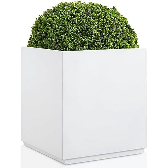 Metallic Heavy Planter Box for Outdoor or Indoor, No Assemble and Seamless, Large Square Planter, Cube Planter for Tall Trees, Plants, Flowers 21Lx21Wx24H 35Pounds White