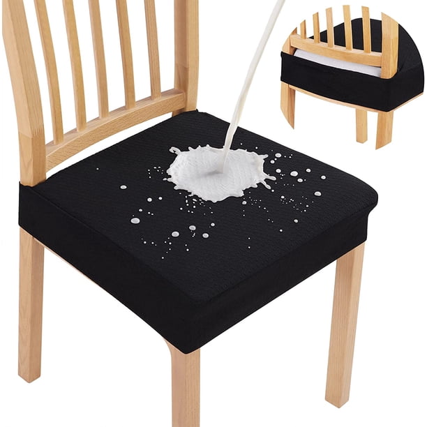 FloreceBien - Juego de 2 fundas impermeables para sillas de comedor, fundas protectoras para asientos de sillas de jacquard elásticas, extraíbles y lavables, sin fundas traseras, color beige