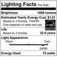 thumbnail image 2 of SATCO S29818 LED Light Bulb 5000K 1600L 120V 15W (6 Pack), 2 of 2