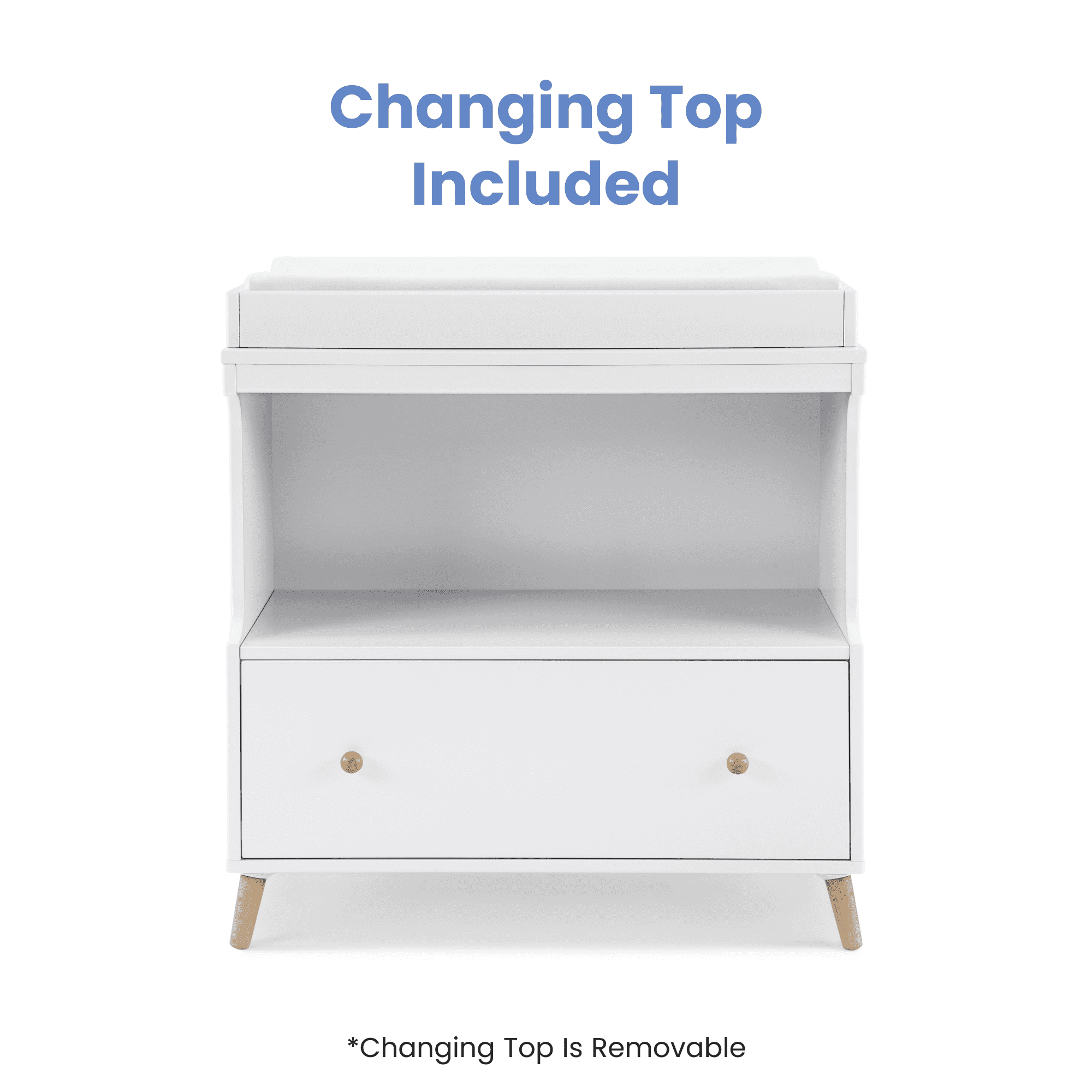 Delta Children Essex Convertible Changing Table with Drawer, Greenguard Gold Certified, Bianca White/Natural