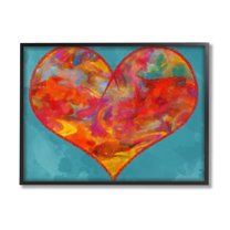 Stupell Industries Modern Heart on Blue Abstract Painting Black Framed Art Print Wall Art, 20 x 16