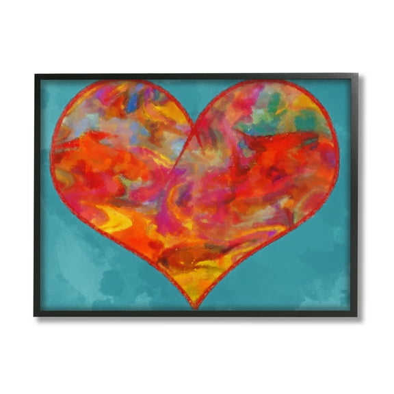 Stupell Industries Modern Heart on Blue Abstract Painting Black Framed Art Print Wall Art, 20 x 16