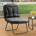 thumbnail image 4 of Falvinoryn Folding Saucer Chair, Folding Lounge Chair with 4-Position Adjustable Backrest, Oversized Faux PU Lazy Chair, Comfy Accent Chair for Living Room, Bedroom, Dorm, Black, 4 of 9
