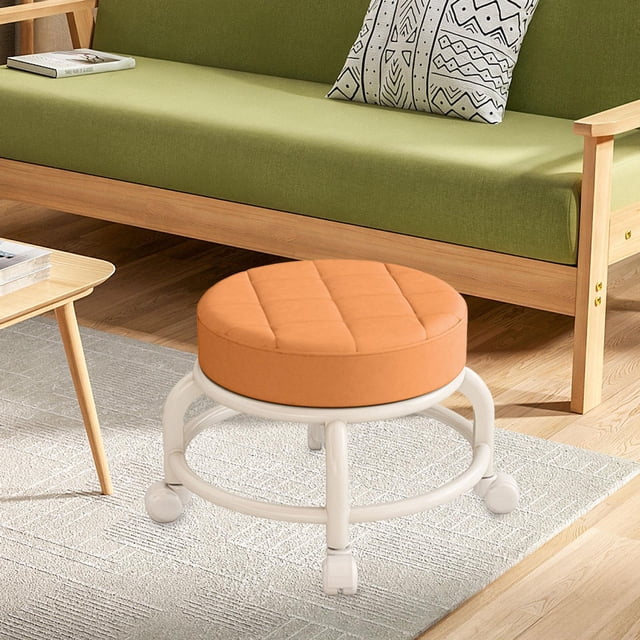 Silla giratoria de asiento redondo de rodillo bajo, reposapiés de servicio pesado, taburete pequeño giratorio de 360 degree, taburete de pedicura, taburete Naranja perfecl Asiento rodante bajo