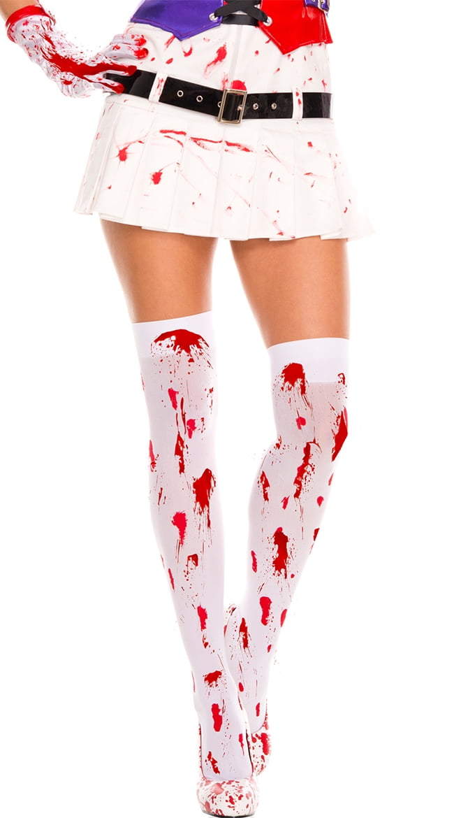 Music Legs Bloody Thigh Highs White/Red 