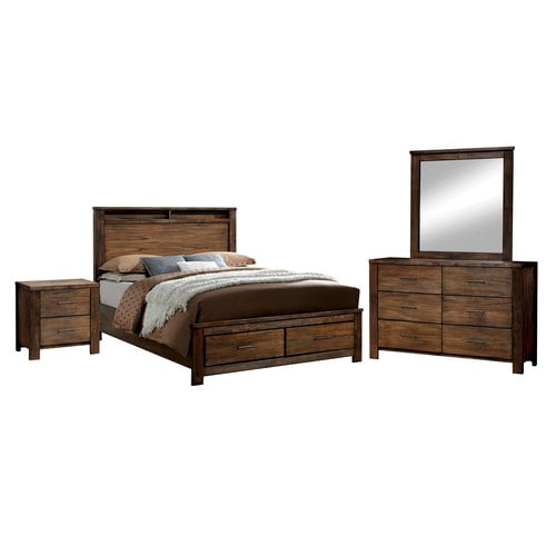 Furniture Of America Madera Bedroom Set 1 California King Bed 1 Nightstand 1 Dresser 1 Mirror Antique Oak Walmart Com Walmart Com