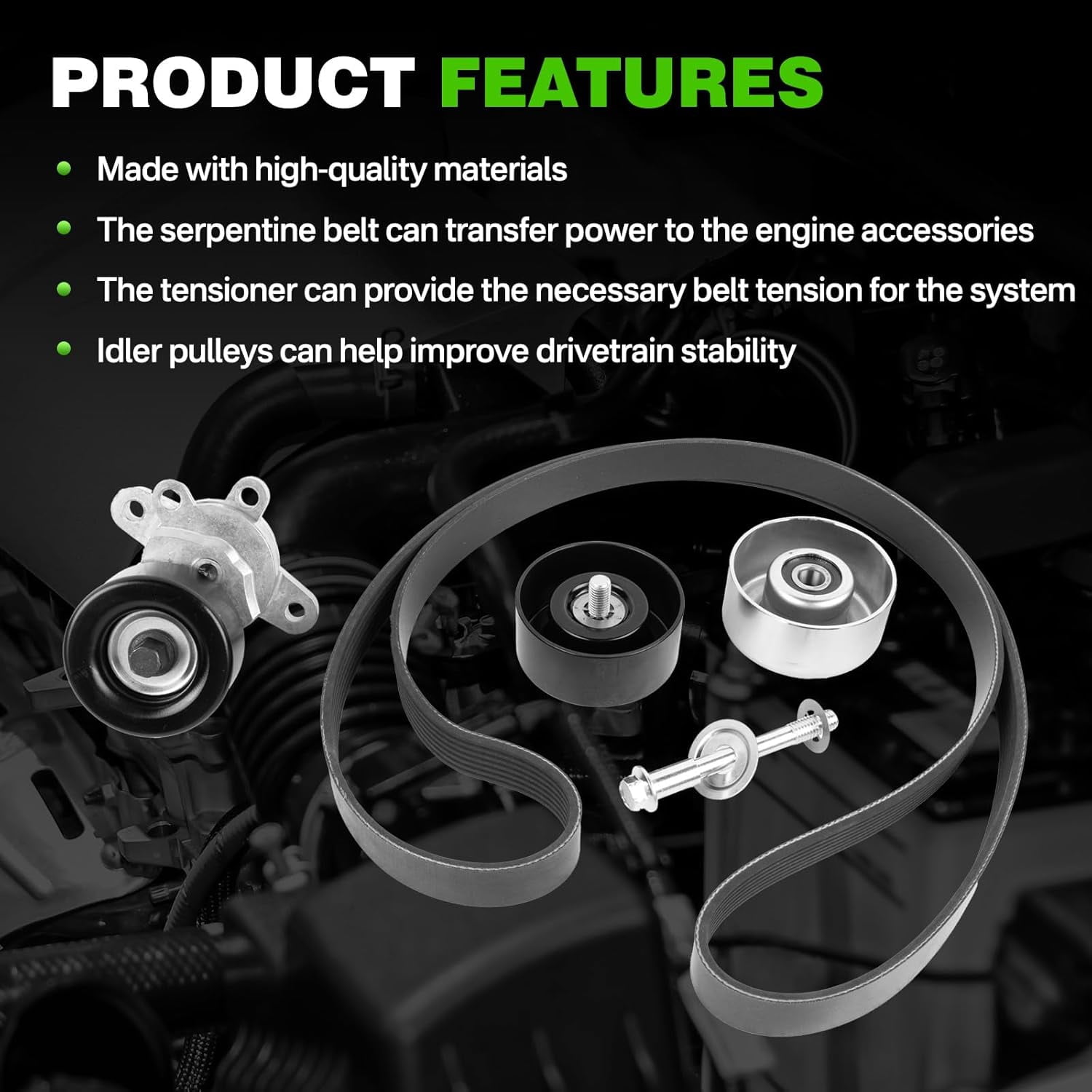 11955JA10D Engine Drive Belt Tensioner Idler Pulley Serpentine Belt Kit Compatible with 2009-2015 Nissan Maxima 3.5L V6 Replace 39155 11925JA100 11955JA10A 11925JA11A 7PK1705