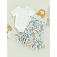 thumbnail image 3 of Baby Girl Floral Bell Bottoms Outfit Little Wildflower Romper Short Sleeve Onesie Pants Headband Spring Clothes Set, 3 of 7