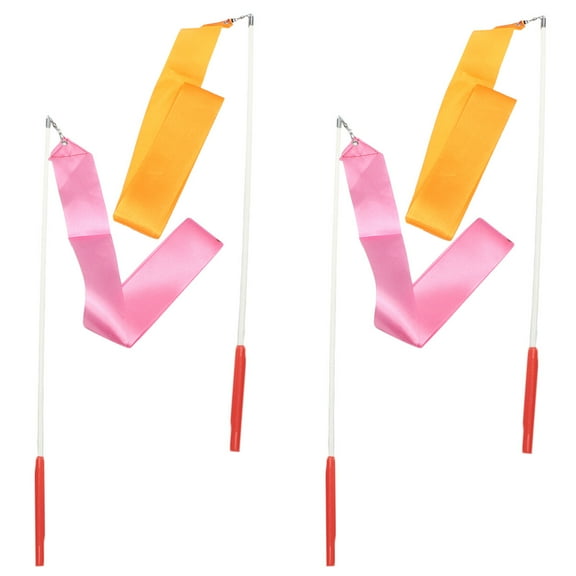 PBPBOX 4pcs Gymnastics Ribbon Stick Training Equipment for Rhythmic Art Orange Pink