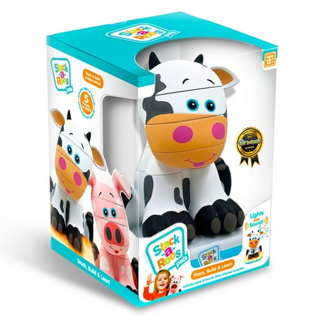Stack-a-Roos Pals: Baby Cow - Lights & Sounds Toddlers Ages 12+ Months 5 Piece Stacking Animal Tower Boys & Girls