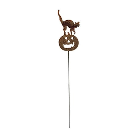 Village Wrought Iron Cat & Pumpkin - Rusted Garden Stake