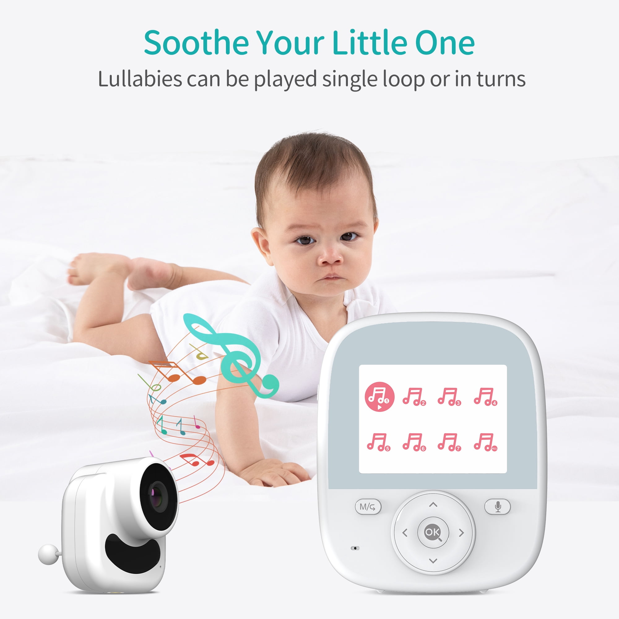 Vizolink AI Smart 2.8'' Video Baby Monitor with Camera & Audio, Cry Detection, Night Vision, 1200ft Range