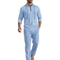 thumbnail image 6 of SOOMLON Matching Set Men Big and Tall Zip Long Sleeve Hoodie Shirt Elastic Waist Linen Pants Summer 2 Piece Outfits Sets, 6 of 6