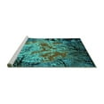 thumbnail image 2 of Ahgly Company Machine Washable Indoor Round Oriental Turquoise Blue Industrial Area Rugs, 4' Round, 2 of 4